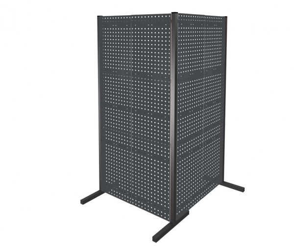 ®RasterPlan Trennwand Doppelfeld 90° L1000 / 1000 mm H2000 mm RAL 7016. Mit 4 ®RasterPlan Lochplatten.