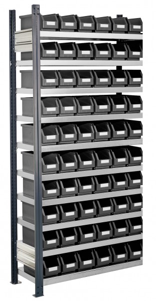 ®RasterPlan Steckregl mit Lagersichtkästen Mod 11, 2000 x 1000 x 300 mm, AF RAL 7016. Inklusiv 60 x Größe 6.